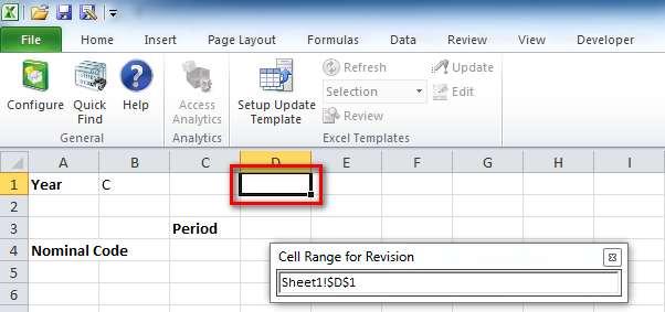 37. You will be returned to Excel with the following panel displayed 38. Click in Cell D1 39. Click the cross button on the Cell Range field 40.