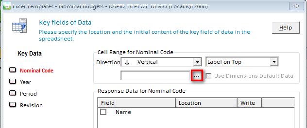 Nominal Codes. 8. Click the button next to the Cell Range field. 9.