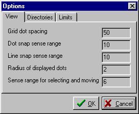 Figure 14. The dialog box for entering the view options The following properties are shown in the View menu: Grid dot spacing. You can display grid dots on the screen.