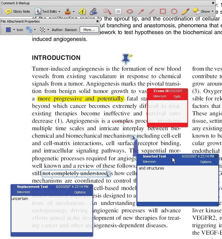 Using the comment and markup tools To insert, delete, or replace text, use the Text Edits tool.