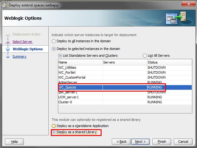 4. On the WebLogic Options screen, select the managed server(s) or
