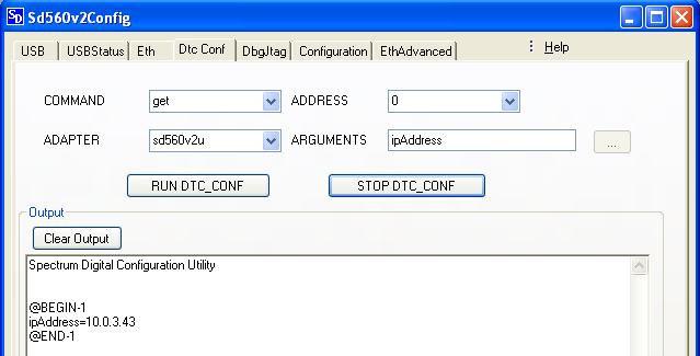 FIGURE 14: Sd560v2Config DtcConf tab to get Ethernet ipaddress. 5.4.3 Dtc Conf Tab set command Below is the procedure to set a configuration variable to a specific value. 1. Select the set command from the COMMAND drop down box.