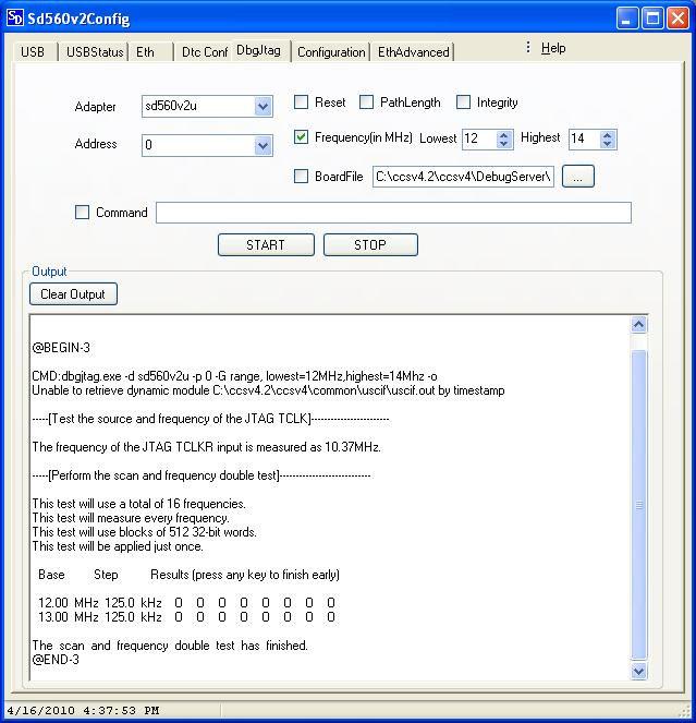 FIGURE 22: Sd560v2Config DbgJtag Tab frequency command. 5.5.3 DbgJtag Tab Generic command This option can be used to enter any command just like entered on the command line into the text box.