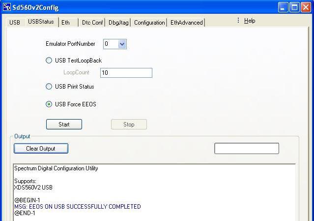 FIGURE 7: Sd560v2Config utility printing USB statistics 5.2.3 USB Status Tab USB Force EEOS The Force EEOS is used to simulate the unplugging of the USB cable.