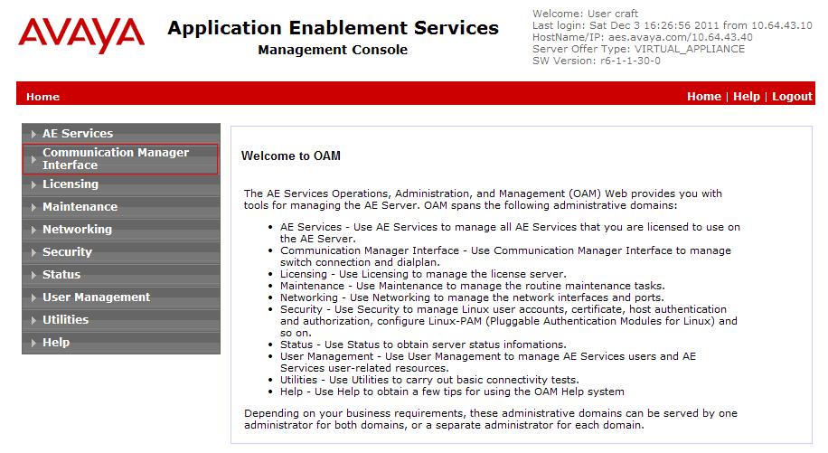 credentials for accessing the Application Enablement Services Management Console pages.