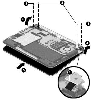 7. Separate the display assembly from the computer (5). If it is necessary to replace any of the display assembly subcomponents: 1.