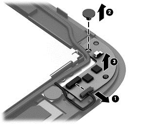 b. Remove the Phillips PM2.0 3.0 screw that secures the board to the display enclosure (2). c.