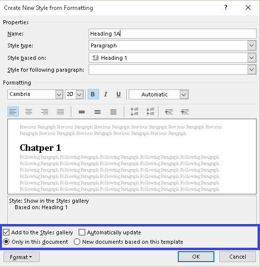 If you want to save the modifications or new style so it is available to new documents based on this template, press the Right Arrow key to move to that option (New documents based on this template).