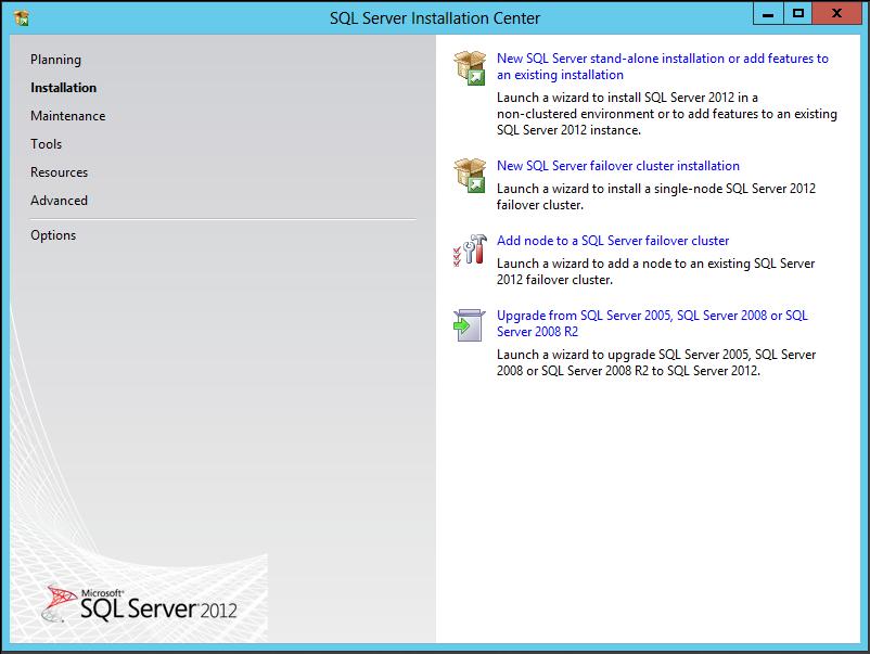 Detailed Instructions Installing MS SQL Server 2012 1. Run the installation application: From a SQL Server DVD: Run setup.exe.