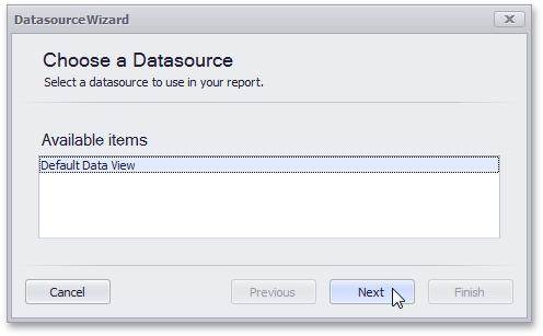 28 On the first page of the invoked Datasource Wizard, choose one of the available data views and click Next.