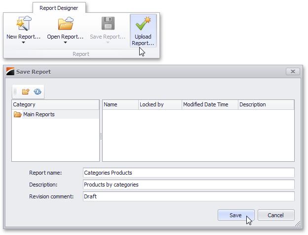 In the invoked Save Report dialog, choose a category in which to save the report, and specify the report name