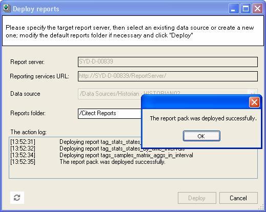 5. The newly configured data source for reporting will appear in the <Data source> field. If you have to configure multiple data sources for reporting, you have to deploy one at a time.