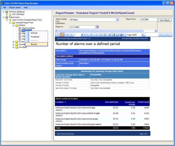 7. Test one of deployed reports with <Citect SCADA Report Manager> as shown