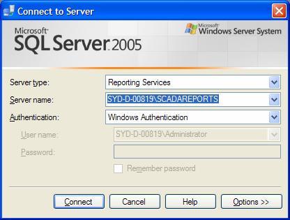 Click OK to close the console. 2. On the same machine, launch <SQL Server Management Studio> and select <Reporting Services> as server type.