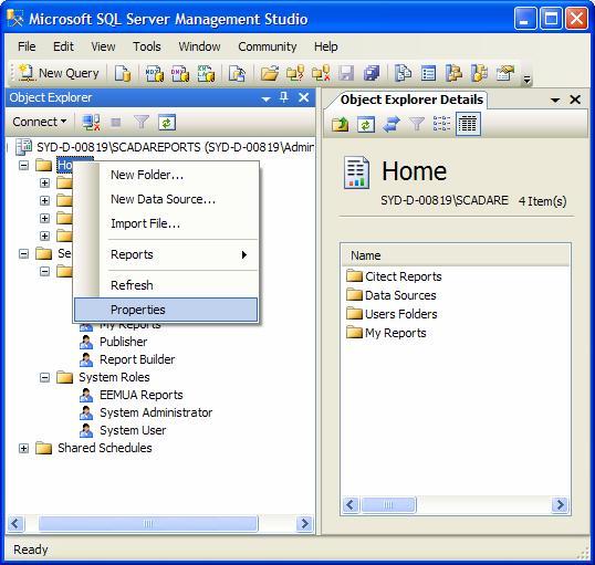 3. On <SQL Server Management Studio>, locate the <Home> folder from the object tree and you will