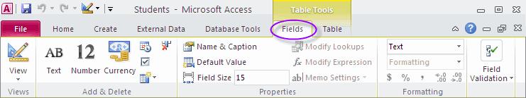 formatting Table Tools Table (not shown) is for