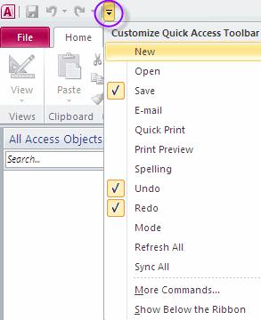 To customize the Quick Access Toolbar, click the drop-down arrow to the right of the Toolbar. The list has commands that you may easily turn on or off. (A checkmark means they are on.