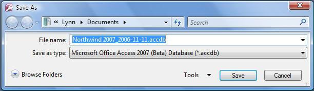 Backing-up a Database Default filename of a backup file is the name of the database and the current date Backing-up an Access file will produce a copy of your file
