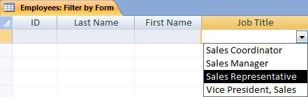 Filter By Form Inequity setting used in a Filter by Form process Selection of criteria during Filter by form process Allows the user to select criteria with which to filter by Allows the