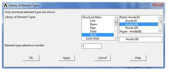 6. Go to Plot -> Areas 7. Click the Top View tool if it is not already selected. 8. Go to Utility Menu -> Ansys Toolbar -> SAVE_DB Your beam should look as below: Preprocessor Element Type 1.