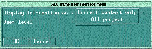3. You now need to change a setting. Click Settings - User Interface Level in the menu bar to display the AEC Frame User Interface Mode box. 4.
