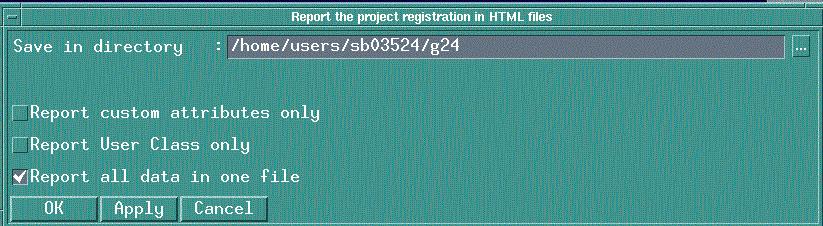 In the key-in line enter /aecrprj and hit Enter. The Report the Project Registration box displays. 6.