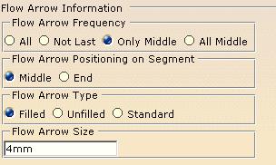Flow Arrow Frequency Select the segments on which you want flow arrows to display: All: Arrows will display on all segments. Not Last: Arrows will display on all segments except the last.