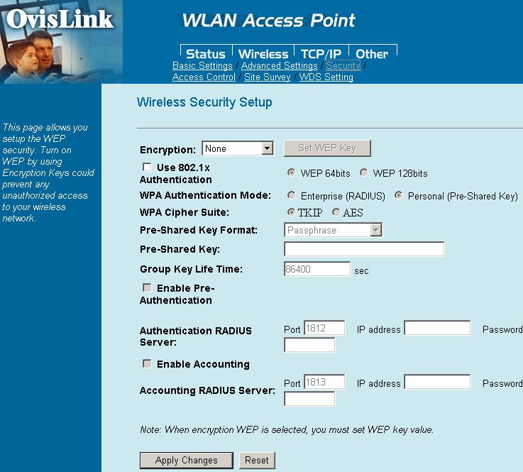 Part 2: Configuration for AirLive WL-5460AP secured wireless AP environment Assuming this AP has been correctly