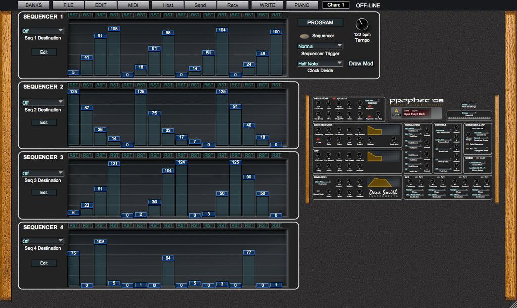 This view of the Sequencer shows the four sequencers available with the topmost set showing