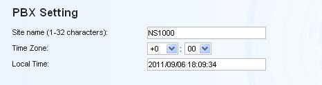 4.1.1 Easy Setup Wizard 3. In PBX Setting: a. Specify a Site name if Master was selected for PBX Type in step 2. b. Select a Time Zone from the drop-down list. c.
