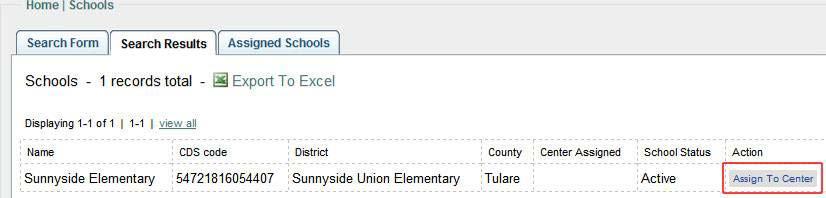 Figure 4: Searching for a school Add a School to Your Center This feature is only available to center administrators.