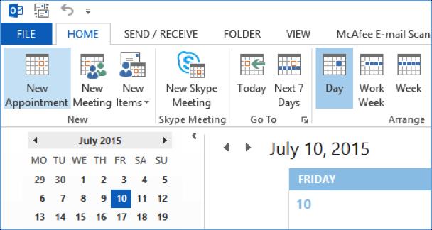 3 Scheduling and inviting Scheduling a conference with Outlook You can schedule your conference through Outlook using BT MeetMe with Skype for Business Online. 1. Open your calendar in Outlook 2.