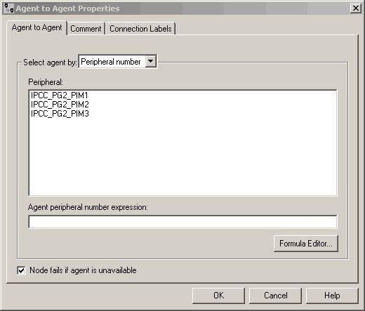 Transfer Calls from Agents to Agents Following is the Properties dialog box for the Agent to Agent node: Figure 28: Agent to Agent Properties Define Agent to Agent node properties as follows: