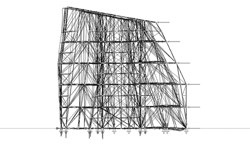 Figure 5 Screenshot of the Monte Rosa shelter produced using the structural analysis software RSTAB The architect can choose a timber framing which integrates a window (a), a framework over the
