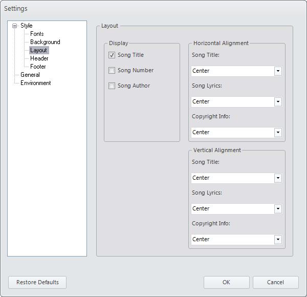 Header The Header panel can be used to specify various formatting options