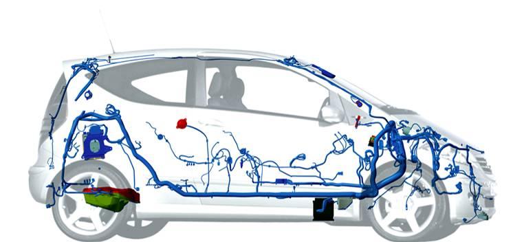 Automotive wiring system Automotive wiring system example Length of cable: more than 3 km Number of single cables : up to 1,500 Number of contacts: up to 3,000 Weight: up to 50 kg Automotive versus