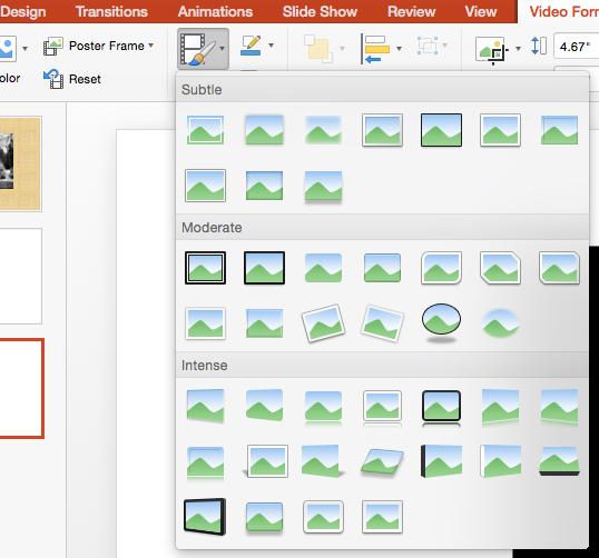Adjust Powerpoint 2016 also provides tools to adjust the video for brightness and contrast correction, and recolor options similar to the adjustment of images.