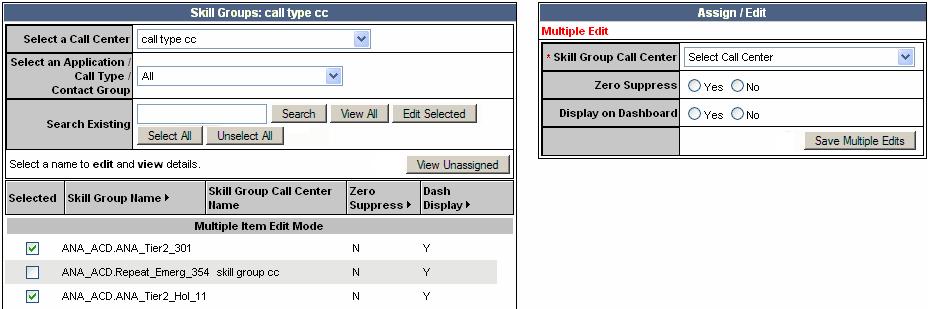 4. Select a skill group from the list. OR To update multiple skill groups at once: a) Select multiple Selected check boxes. A check mark displays in each selected check box (Figure 35).