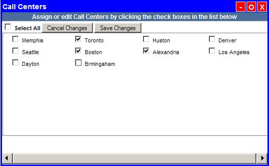 If you select a skill group call center, you must select the associated call type call center. 3. To save the call centers, click the Save Changes button.