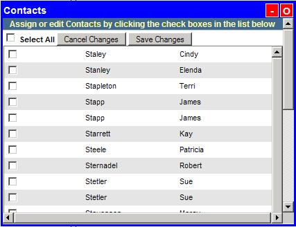 c) Click Search. A list of names displays. Figure 53: Distribution List: Contacts List 7. Select individual contacts or the Select All check box.