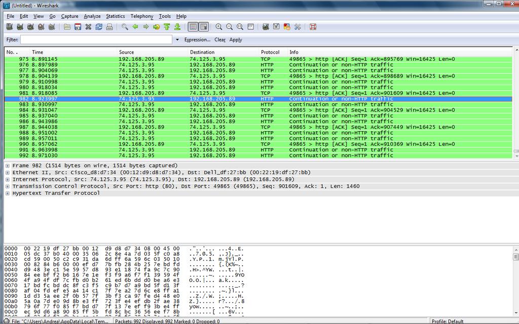 Wireshark Interface Display filter Packet Time number Source address Detailed