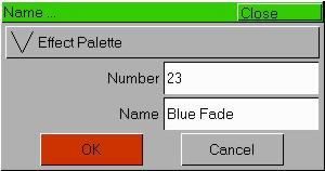 The Load Options Window is displayed on the monitor: Select the [OK] button to load the effect into the Programmer. Adjust the effect parameters as required using the control wheels.