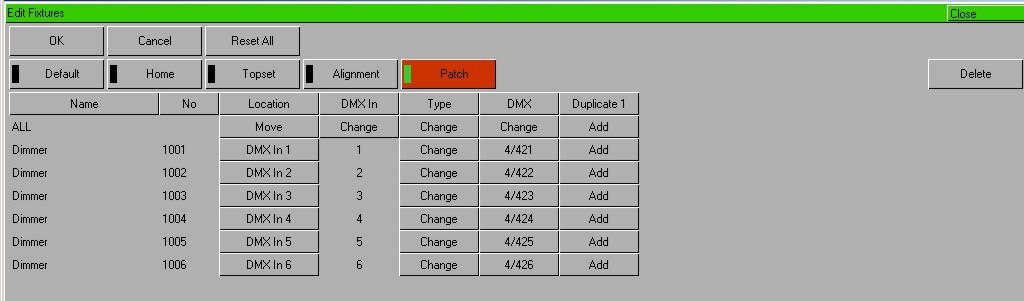 Clicking on an entry in this column allows you to change the DMX In address assigned to the fixture.