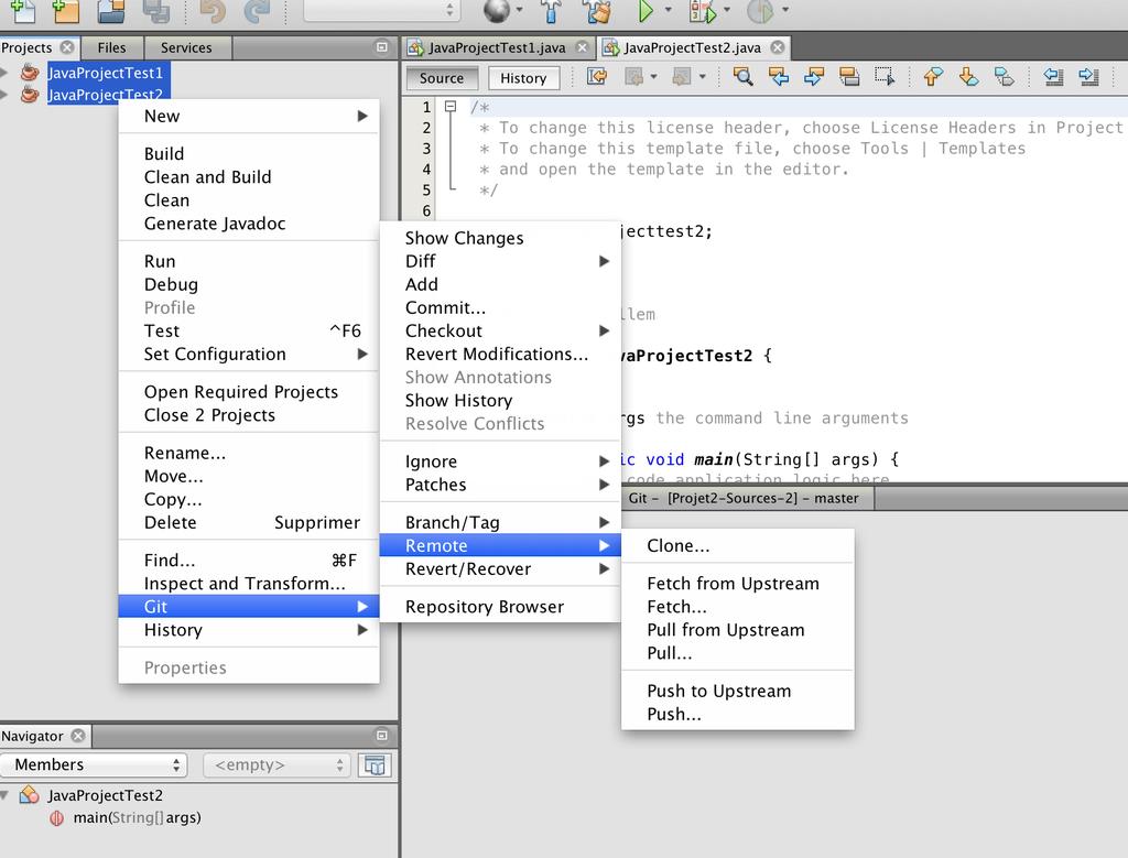 Figure 5: Git commands with Netbeans Figure 6: After your first Push - url of