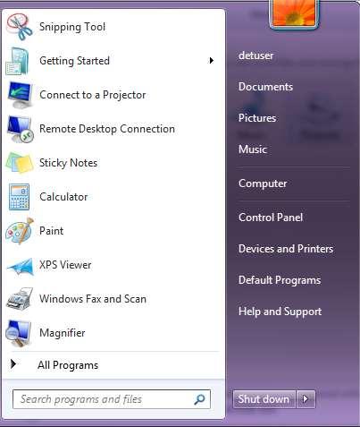 The Windws 7 Start Menu Cmmands and Descriptins The Start menu is divided int tw clumns left and right, allws yu t pen/start a prgram, pen a dcument, change a Windws setting, find a file, display