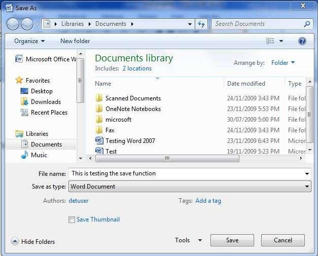 Saving files saved in the Libraries flder unless
