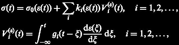(1) Here k(ε) is a pure nonlinear function of strain, and, g(t) is a reduced relaxation function that can be expressed as a summation of exponentials with different time constants.