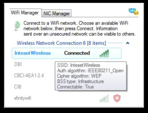 If you mouse over a network, a tip will pop up that will display other relevant information such as the authorization and encryption type of the network.