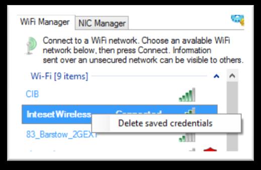 To connect to a network, select the network from the list, the press the Connect button. If the network already has saved credentials, the Overwrite credentials option will be available.