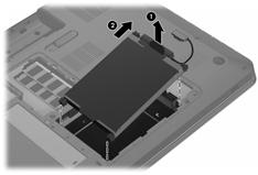 Use the Mylar tab (1) to lift the right side of the hard drive until it rests at an angle. 6.